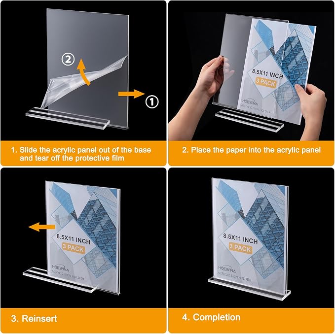 Hoewina Acrylic Sign Holder 8.5 x 11 Inch 3 Pack, Vertical Double Acrylic Stands - Image 6