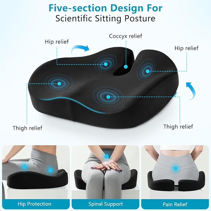 Seat Cushions for Office Chairs & Hip Pain Relief, Extra-Dense Coccyx Cushion - Image 2
