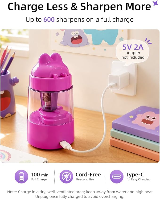 ZMOL Colored Pencil Sharpener for Kids Gift, Rechargeable Electric Pencil - Image 6