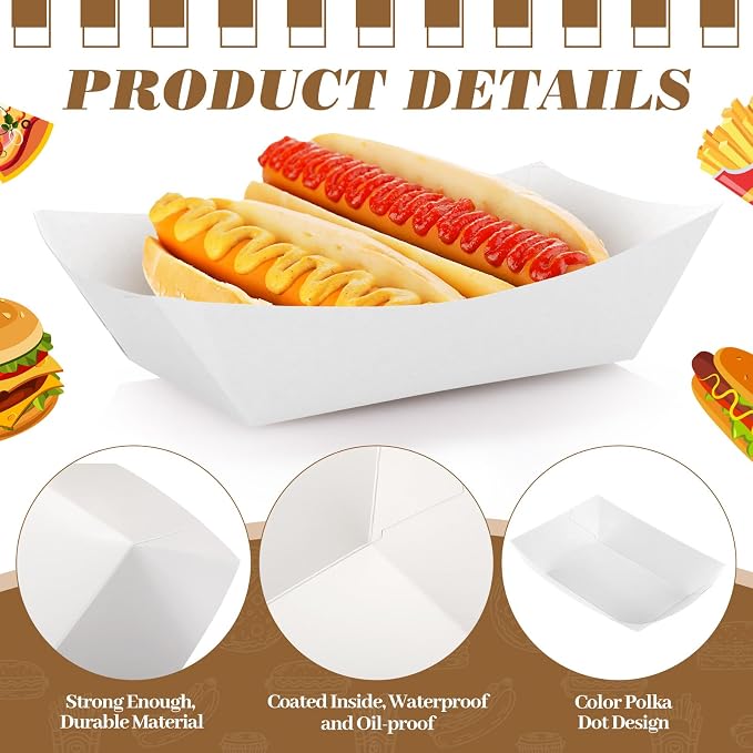 Sherr 200 Pcs 5 lb Kraft Paper Food Trays Boats Bulk, Disposable Nacho Kraft - Image 3