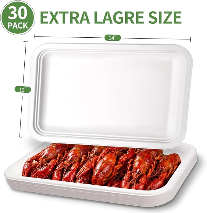 30Pack Compostable Food Trays 14 Inch Large Paper Plates Heavy Duty Disposable - Image 3