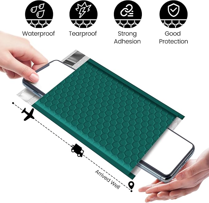 Fuxury Forest Green Bubble Mailers 4x8" Usable Size 4x7" Padded Envelopes | 100 - Image 7