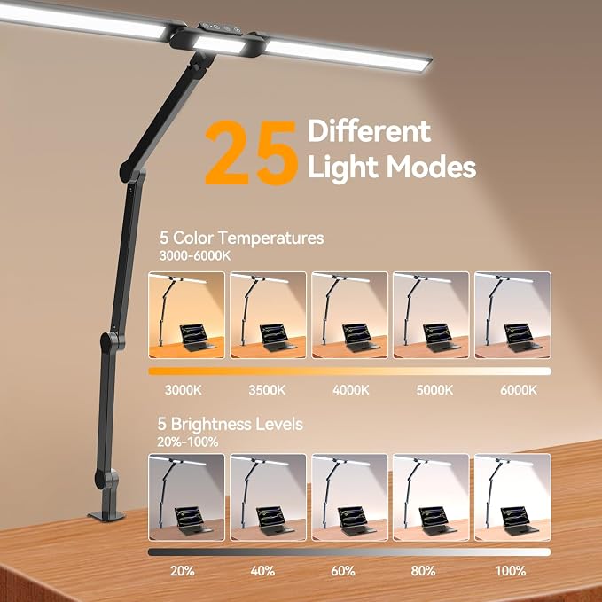 LED Architect Desk Lamp with Clamp - 24W Ultra Bright Adjustable Swing Arm Light - Image 3