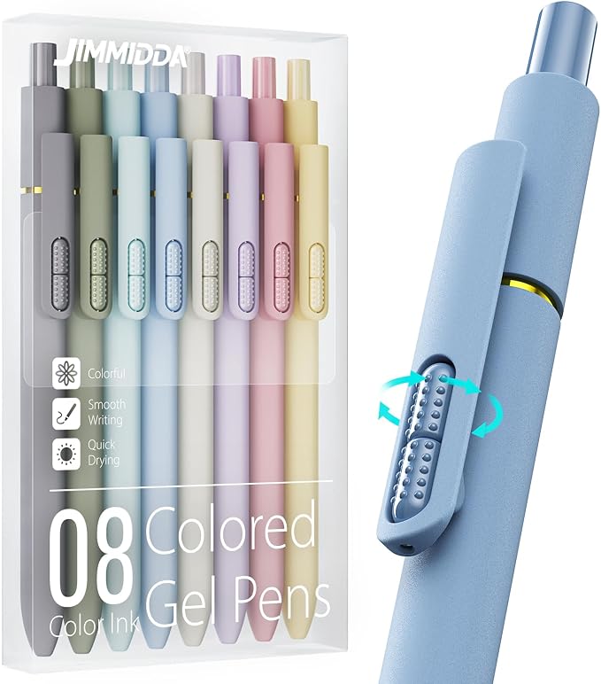 Colored Gel Pens, 0.7mm Retractable, 8 Pack Morandi Style | Quick-Dry No Smudge by JIMMIDDA