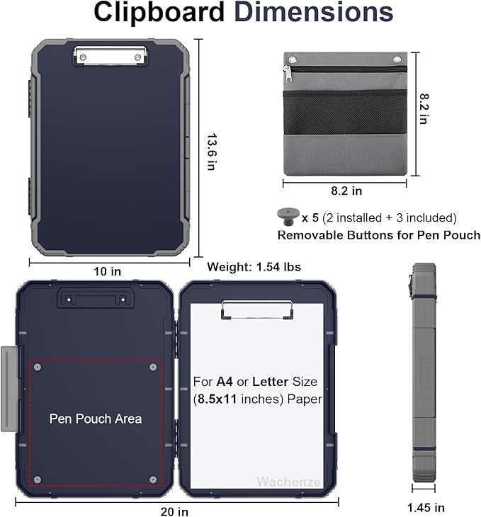 Thicker Clipboard with Storage, Internal Pen Pouch Included, A4 / Letter Size - Image 2