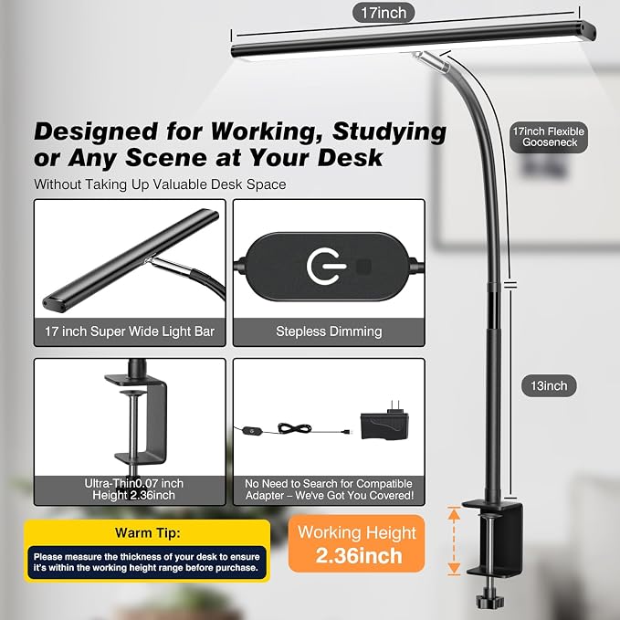 Airlonv LED Desk Lamp for Office Home, Eye-Caring Desk Light - Image 3
