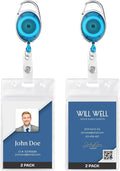 2 Pack Id Badge Holder With Clip, Transparent Light Blue Badge Reels with Id by WillWell