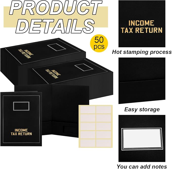 Kisston 50 Pcs Tax Return Folders Bulk 2 Pocket Gold Foil Stamped Income Tax - Image 3