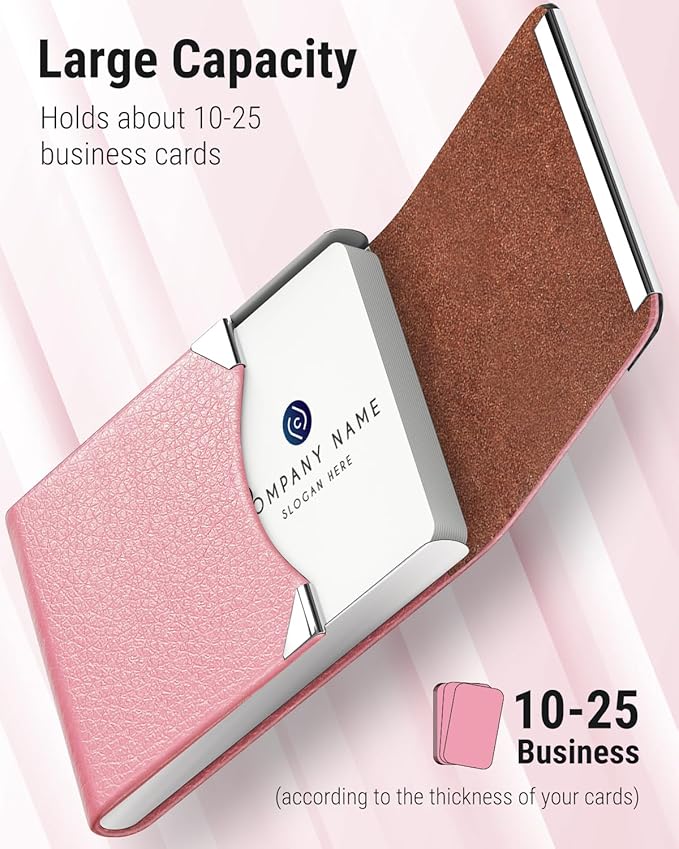 MaxGear Business Card Holder, PU Leather & Stainless Steel Business Card Case - Image 2
