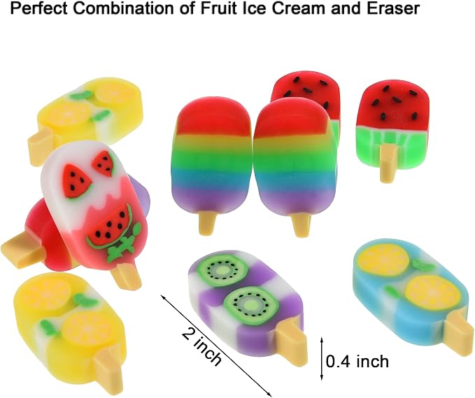 DOMG 16Pcs Ice Cream Erasers for Kids, Cute Fruit Shaped Fun Food Eraser for - Image 2