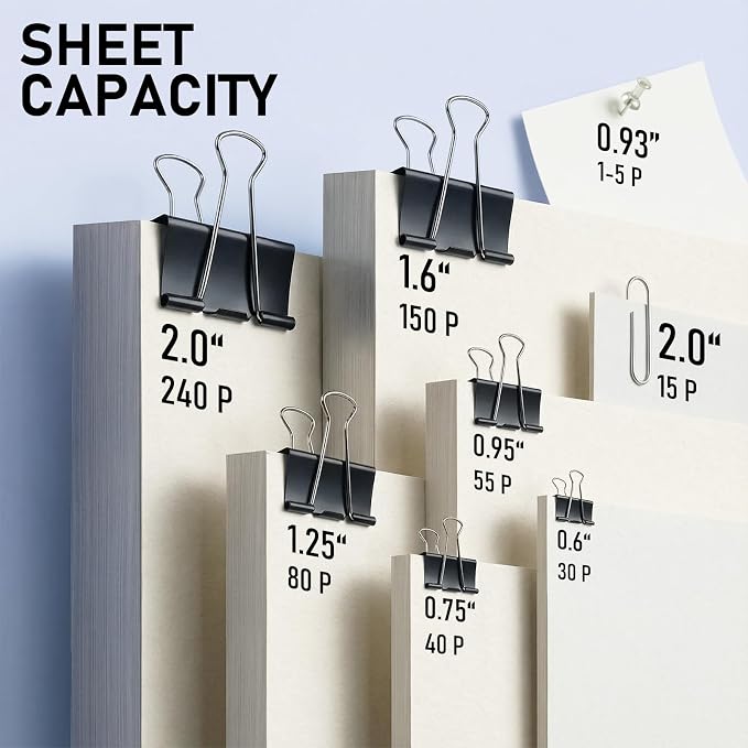 408 PCS Binder Clips Paper Clamps Assorted Sizes and Push Pins, Binding - Image 3