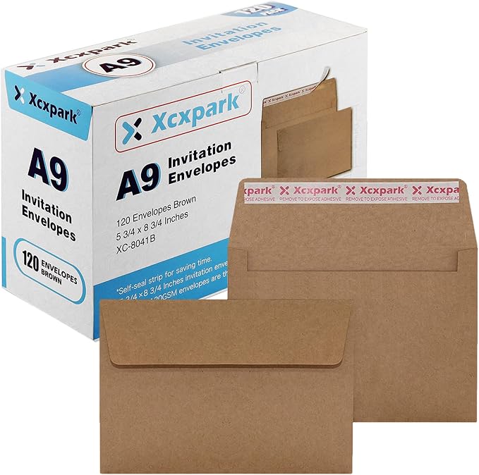 Xxcxpark 120 Qty A9 Invitation Envelopes 5.75x8.75, Self Seal 120GSM Brown by Xxcxpark