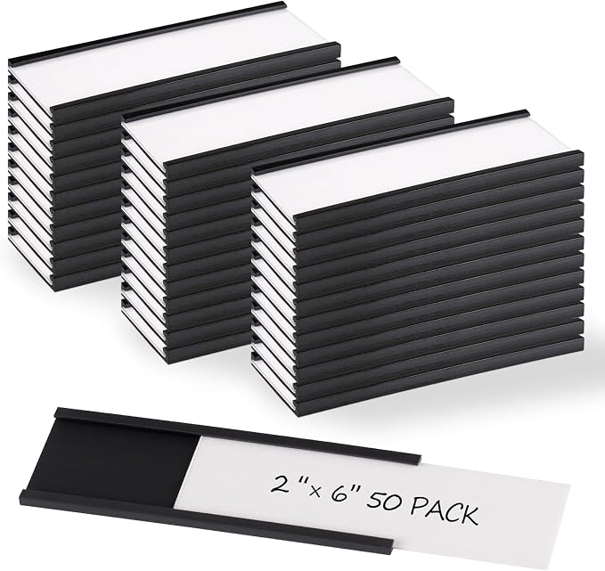 Realth C Channel Magnetic Label Holders 2" x 6" 50 Pack | Magnetic File Holder by Realth