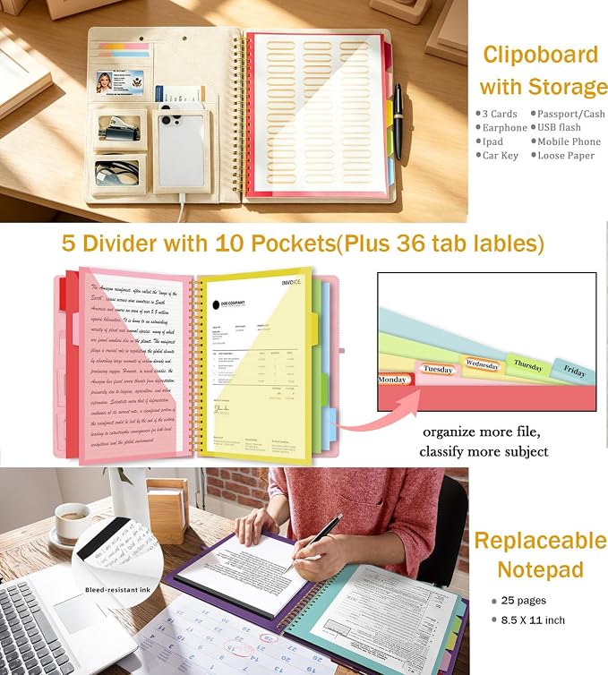 Beige Foldable Spiral Clipboard Folio - Image 3
