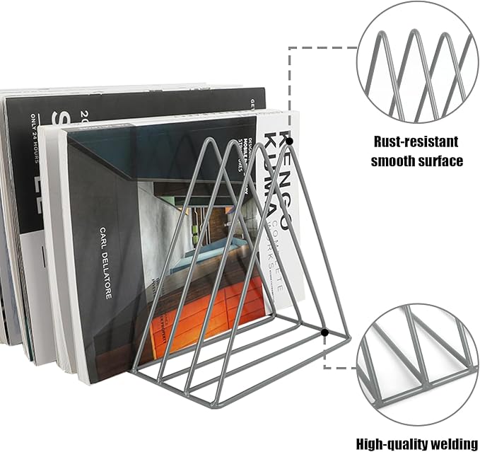 EASEPRES Vinyl Record Holder Storage, 9 Slot Metal Magazine Book Album Display - Image 3
