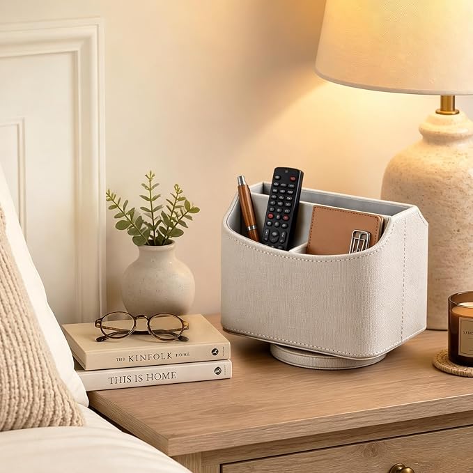 PUSU Leather 360°Rotatable Remote Control Holder, Nightstand TV Remote Caddy - Image 7