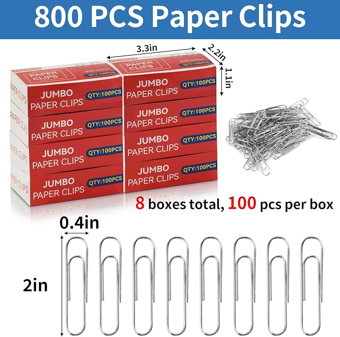 800 Pcs Jumbo Paper Clips, Large Smooth Paperclips - Image 2