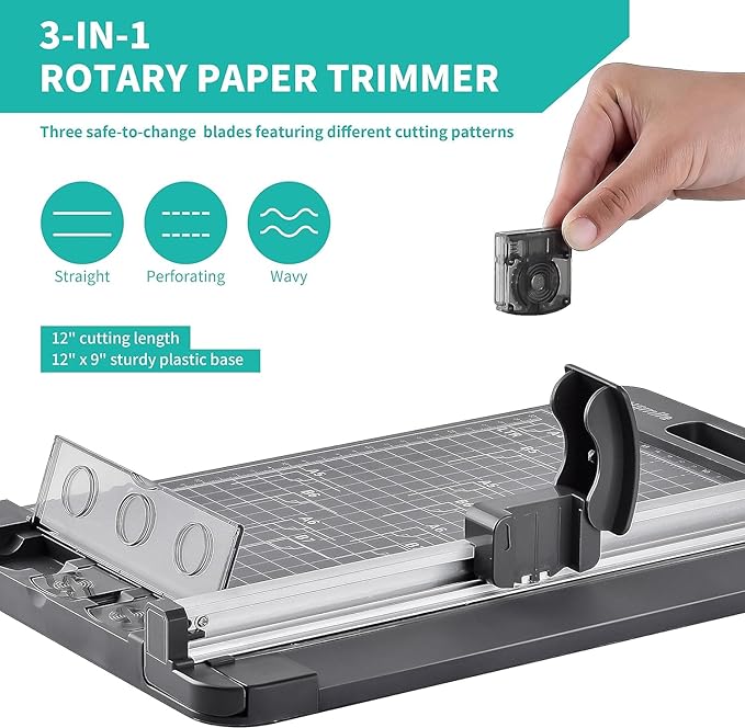 Rotary Paper Cutter, 3-in-1 Paper Trimmer, 12 Inch Cutting Length - Image 2