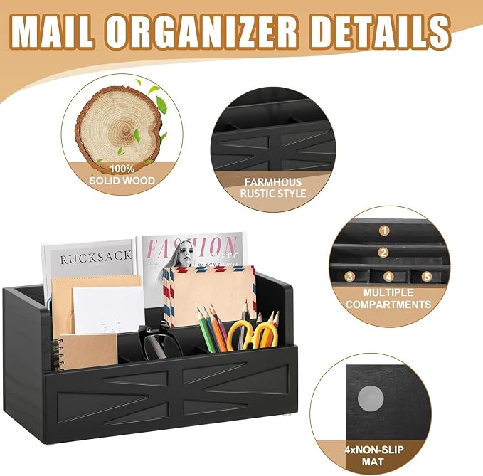 Mail Organizer Countertop, Wood Mail Holder Sorter - Image 6