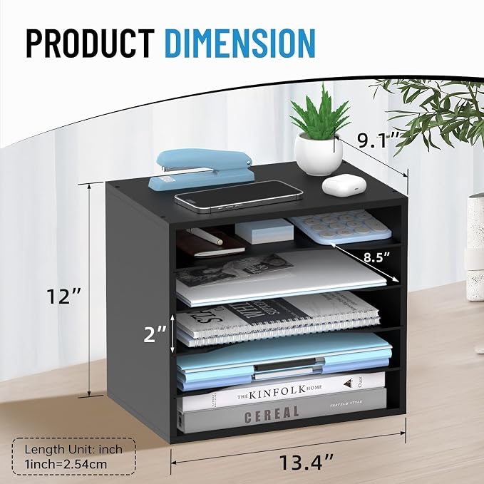 5-Tier Wood Desk Organizer, Paper Tray Organizer - Image 3