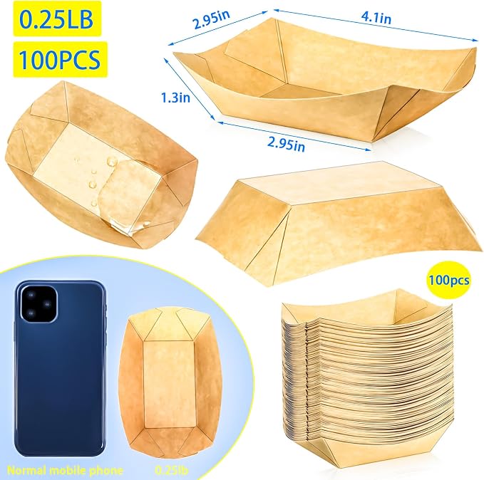 100 Pack 1/4Lb Paper Food Boat Trays Disposable Small Paper Boats Plates - Image 2