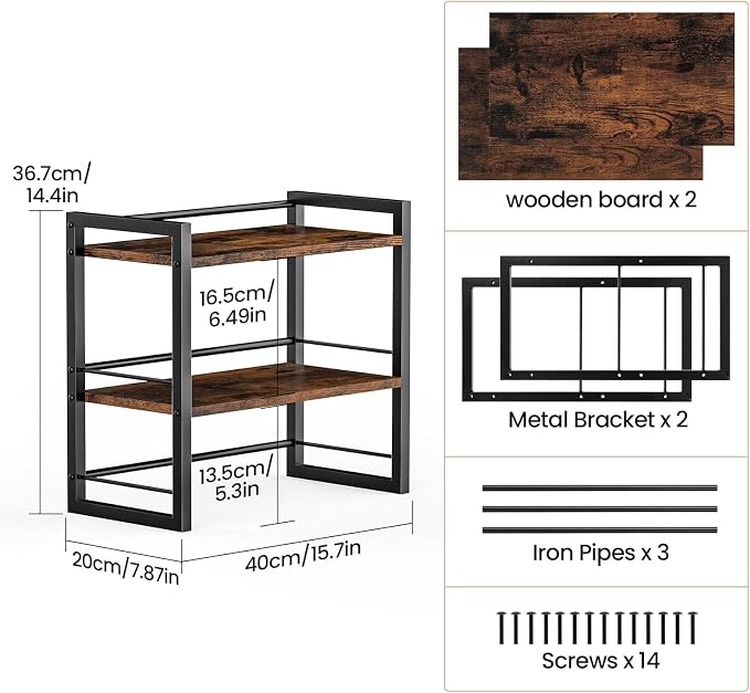 Office Desk Shelf Organizer, Wood Desktop Bookshelf Supplies Storage Rack - Image 3