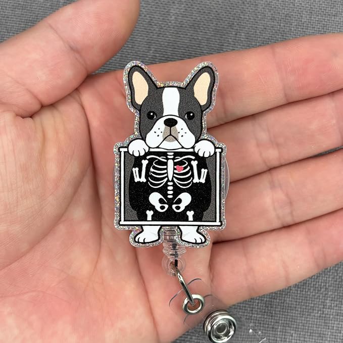 French Bulldog X-Ray Badge Reel Retractable, Funny Glitter Radiology Tech Badge - Image 3