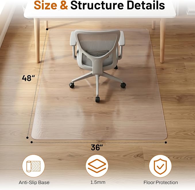 Office Chair Mat for Hardwood Floors 36" x 48", Heavy Duty Plastic Chair Mat - Image 5