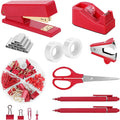 SKYDUE Red Office Supplies Set, Desk Accessories, Tape Dispenser, Binder/Paper by SKYDUE