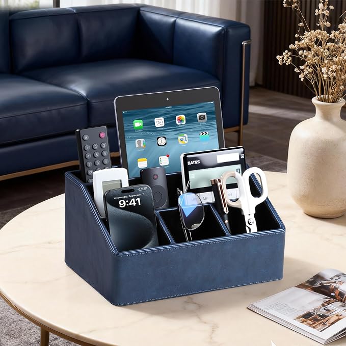 PU Leather Desk Organizer, Luxury Remote Control Holder - Image 2
