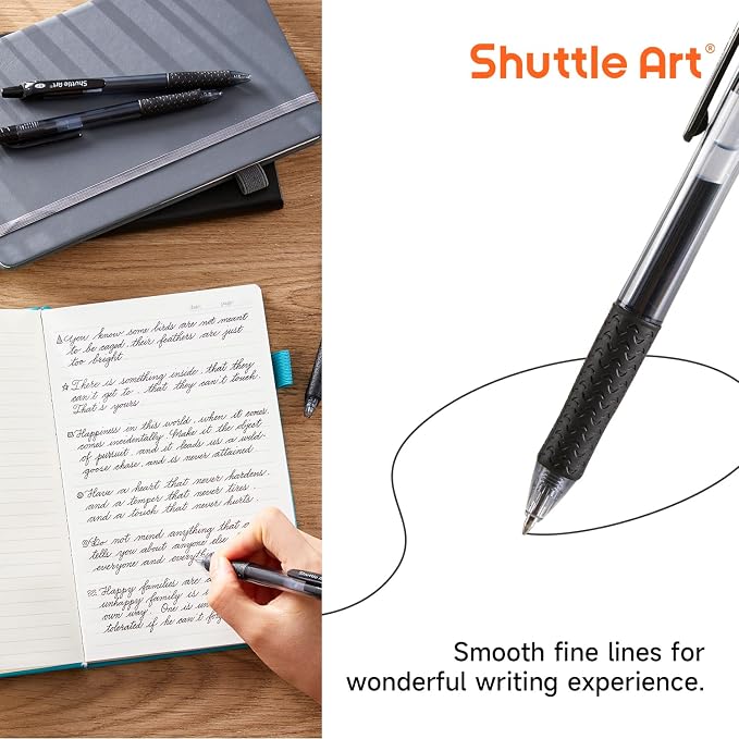 Shuttle Art Black Gel Pens, 48 Pack Retractable Medium Point Rollerball Gel Ink - Image 3