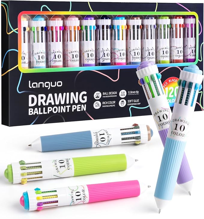 12 Pack Multicolor Pens, 10-in-1 Colored Ballpoint Pen, 116 Colors, 0.8mm Fine by Joyask