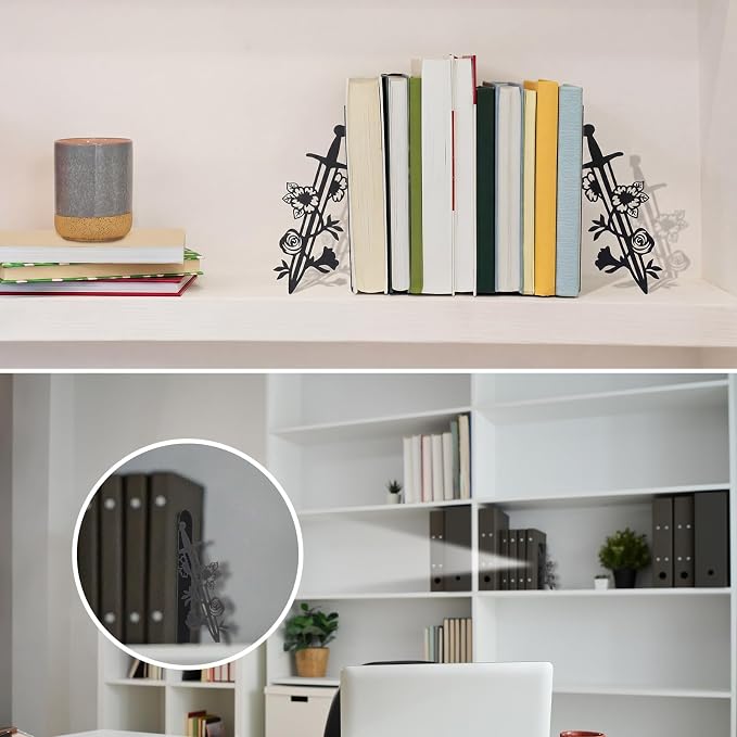 Geelin Metal Book Ends for Shelves Sword and Rose Bookends Set of 2 for - Image 5