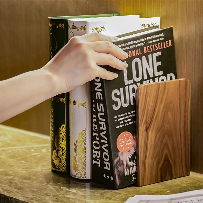 Large Bookend Hold Heavy Books- 7x4x5in 3 Pack Wood Bookends - Image 3