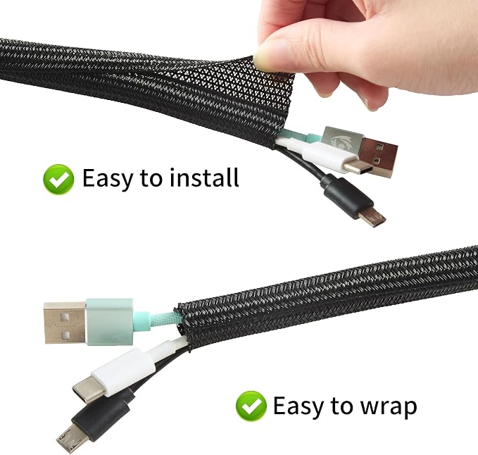 Split Wire Loom 2PCS 5/8 Inch 5ft, Braided Cable Sleeve - Image 2