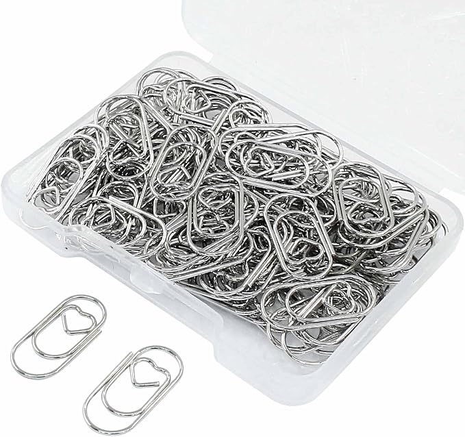 100 Pcs Silver Heart Shaped Paper Clips, Small Cute Decorative Clips by Kemcatui