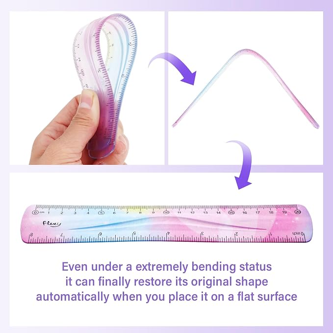 Grevosea 2 Pieces Flexible Ruler, 20cm/8inch Plastic Ruler Shatterproof - Image 3