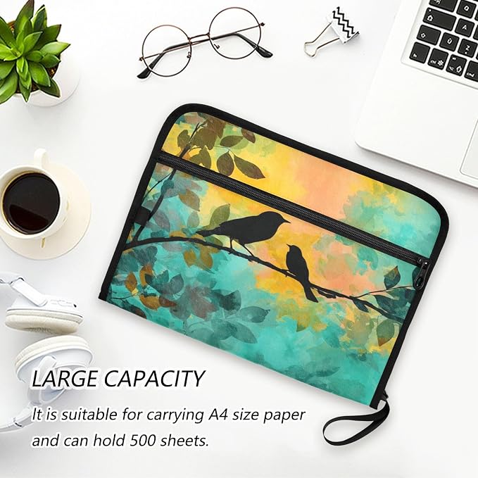 Black Bird Orange Green Accordion File Organizer Expanding Document Folder - Image 6