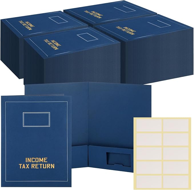 Kisston 100 Pcs Tax Return Folders Bulk 2 Pocket Gold Foil Stamped Income Tax by Kisston