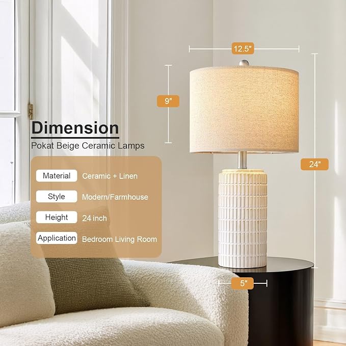 PoKat 24" Modern Ceramic Table Lamps Set of 2 - Image 3