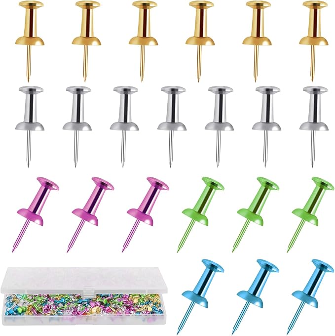 200 Count Colorful Push Pins, Standard Plastic Head Steel Point Thumb Tacks by BESARME