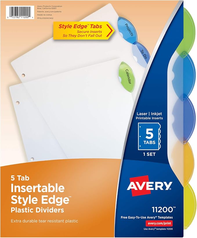 Avery Insertable Style Edge Plastic Dividers by Avery