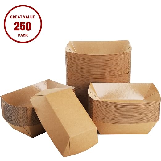 DEAYOU 250 Pack Paper Food Boats, 2 LB Kraft Food Trays Disposable, Grease - Image 3