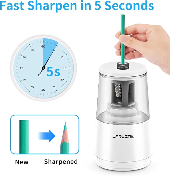 JARLINK Electric Pencil Sharpener, Heavy-Duty Helical Blade to Fast Sharpen - Image 2