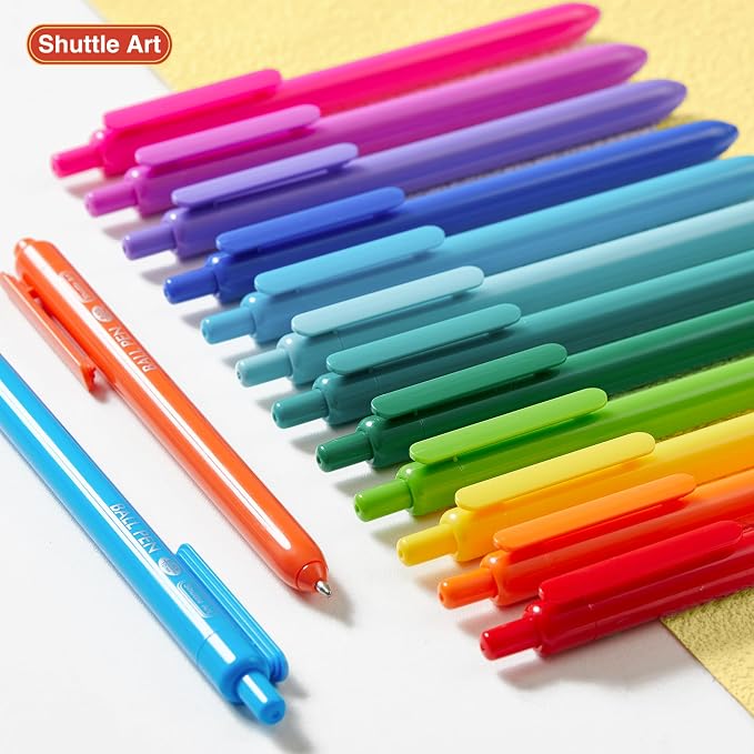 Shuttle Art Ballpoint Pens, 24 Pack Colored Retractable Black Ink Ball Point - Image 8