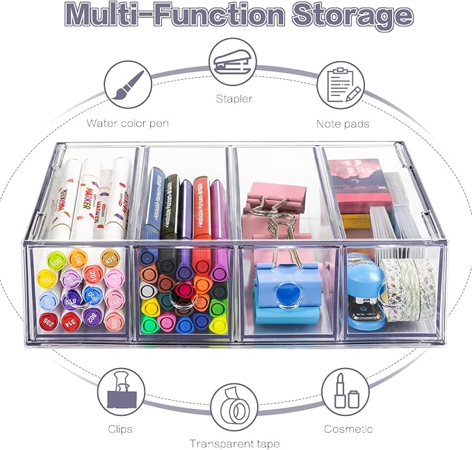 Desk Organizer with 4 Drawers, FODIENS Stackable Desktop Storage Box with - Image 5