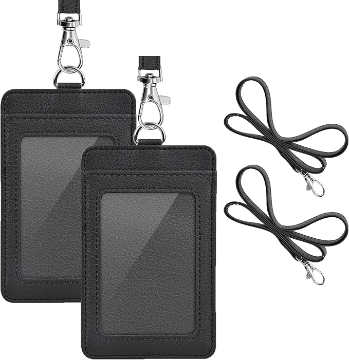 2 Pack PU Leather ID Badge Holder, Life-Mate ID Badge Holder by Life-Mate