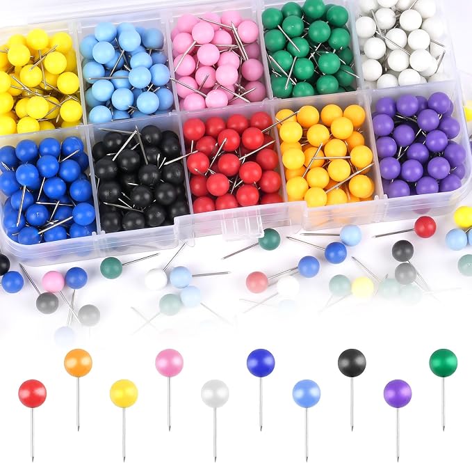 1000 Pcs Multi-Color Push Pins, Map Pins by Okxir