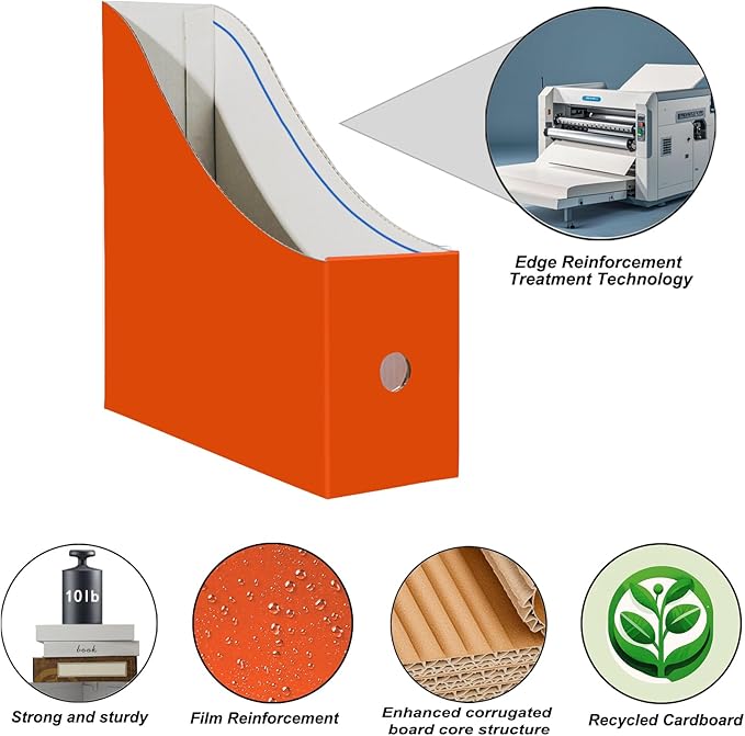 Limitliho Orange-red Cardboard Magazine Holder, Magazine File Holder - Image 2