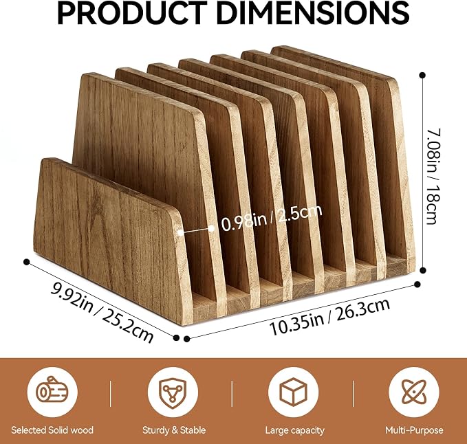 KIRIGEN Wooden Desk Mail Organizer, 7-Slot File Holder and Letter Sorter Wood - Image 6